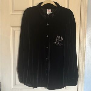 NWT Disney Mickey Mouse black velour long sleeve button down shirt size large